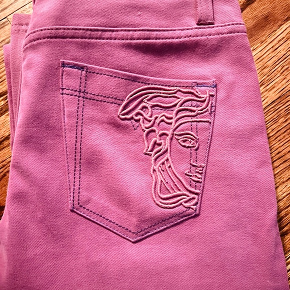 Versace Collection Imported Purple Cotton Embroidered Pocket Detail Jeans - Picture 10 of 12